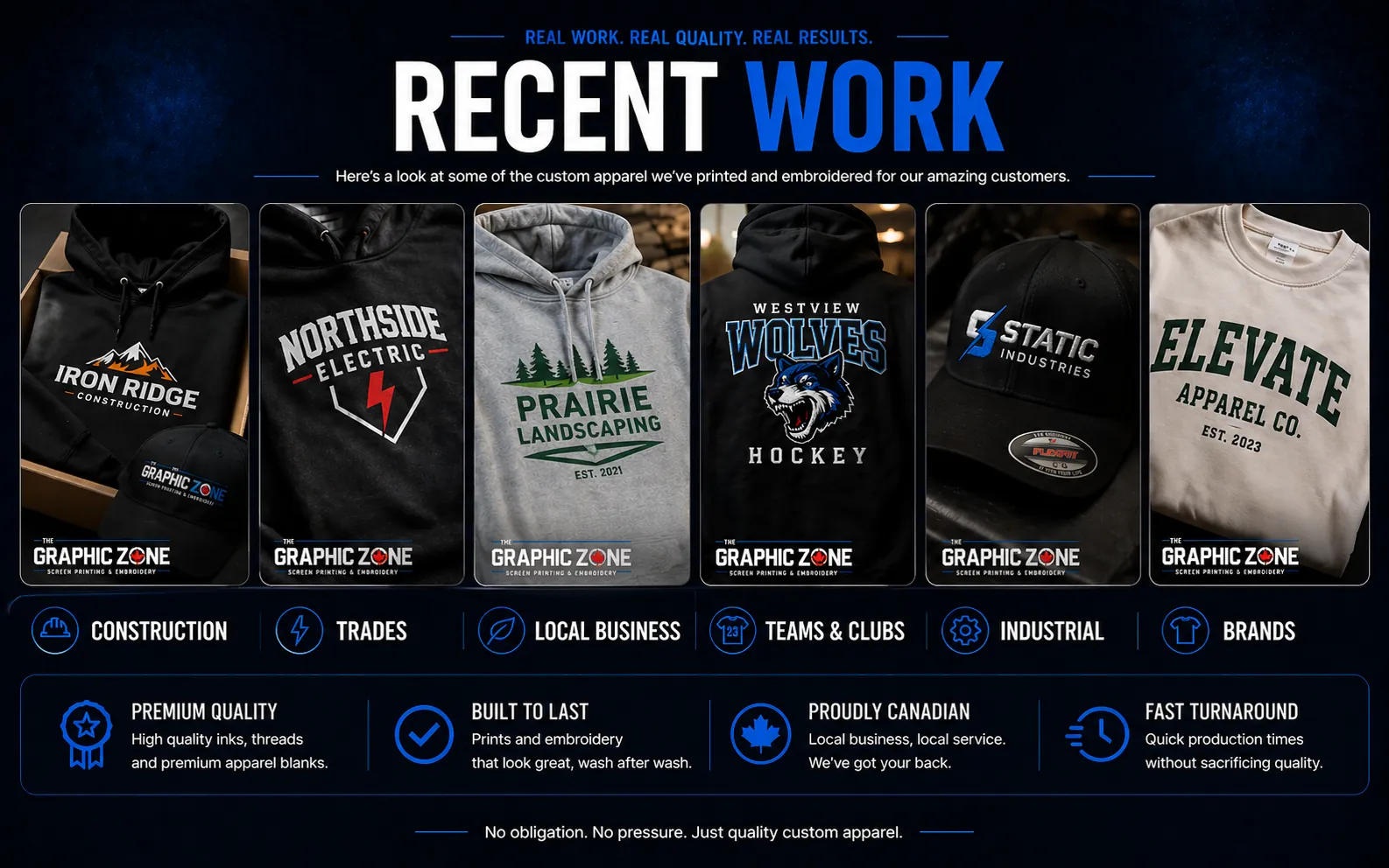 Recent work for construction, trades, local businesses, teams and brands